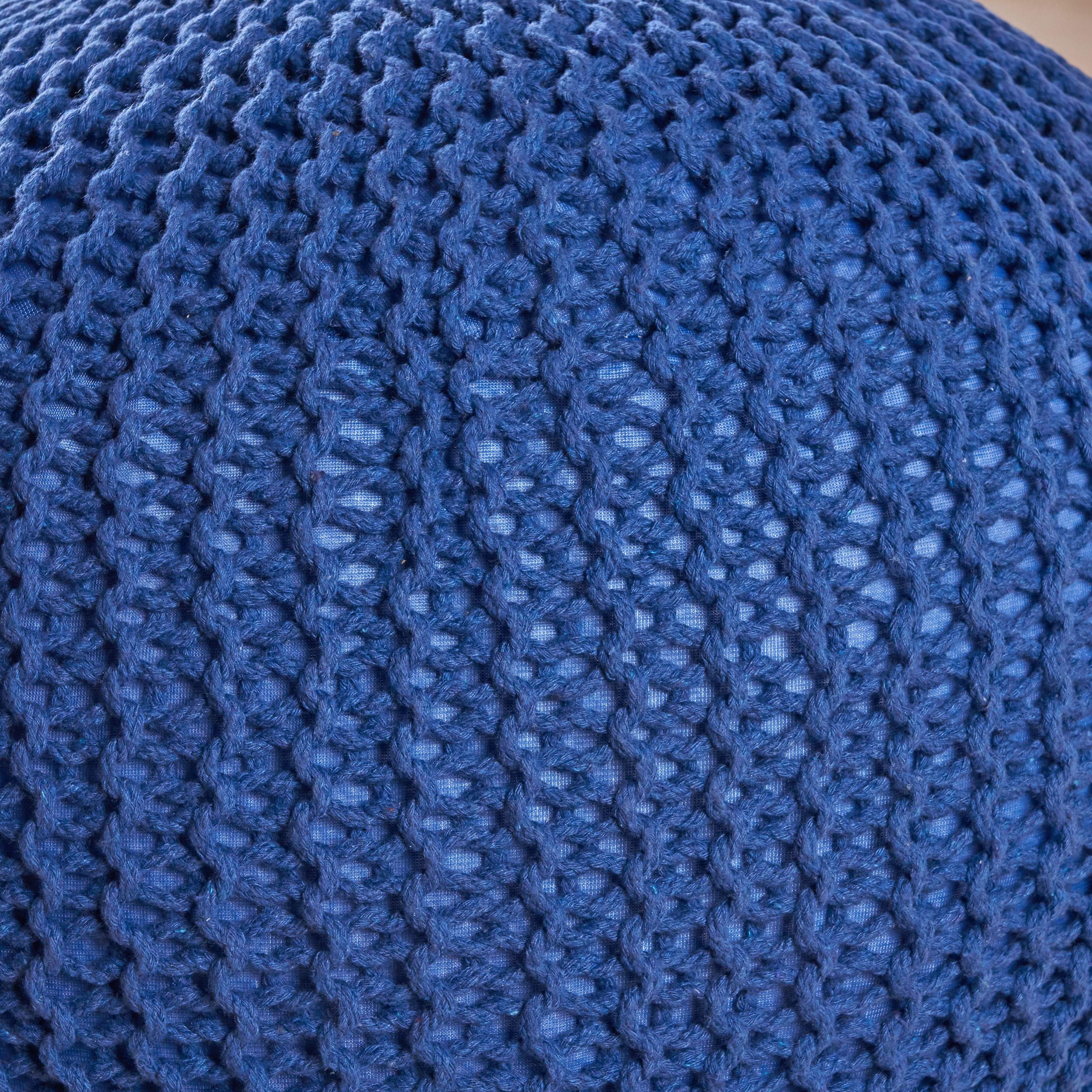 Christopher Knight Home Belle Knitted Cotton Pouf, Navy