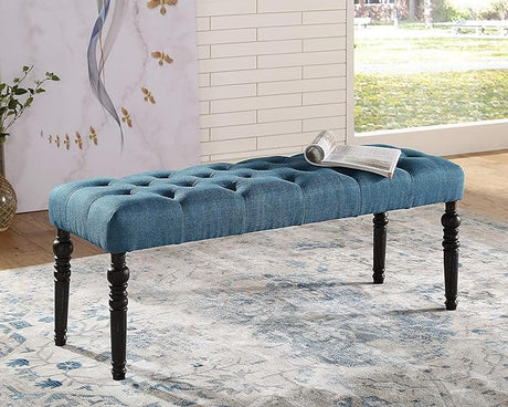 Roundhill Furniture Biony Fabric Dining Bench with Nailhead Trim, Grey