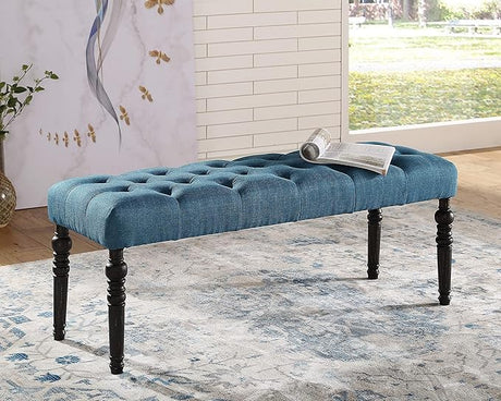 Leviton Fabric Tufted Turned Leg Dining Bench