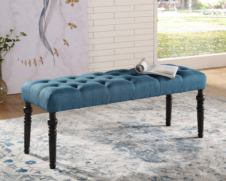 Leviton Fabric Tufted Turned Leg Dining Bench, One Size,