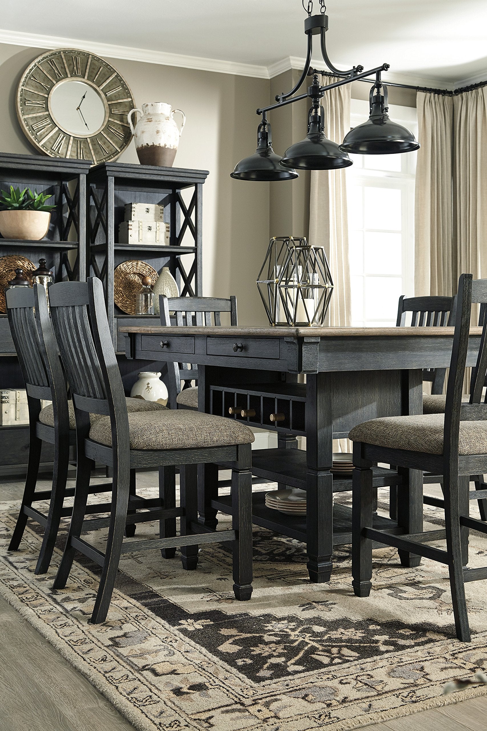Tyler Creek Farmhouse Counter Height Dining Table with Wine Rack