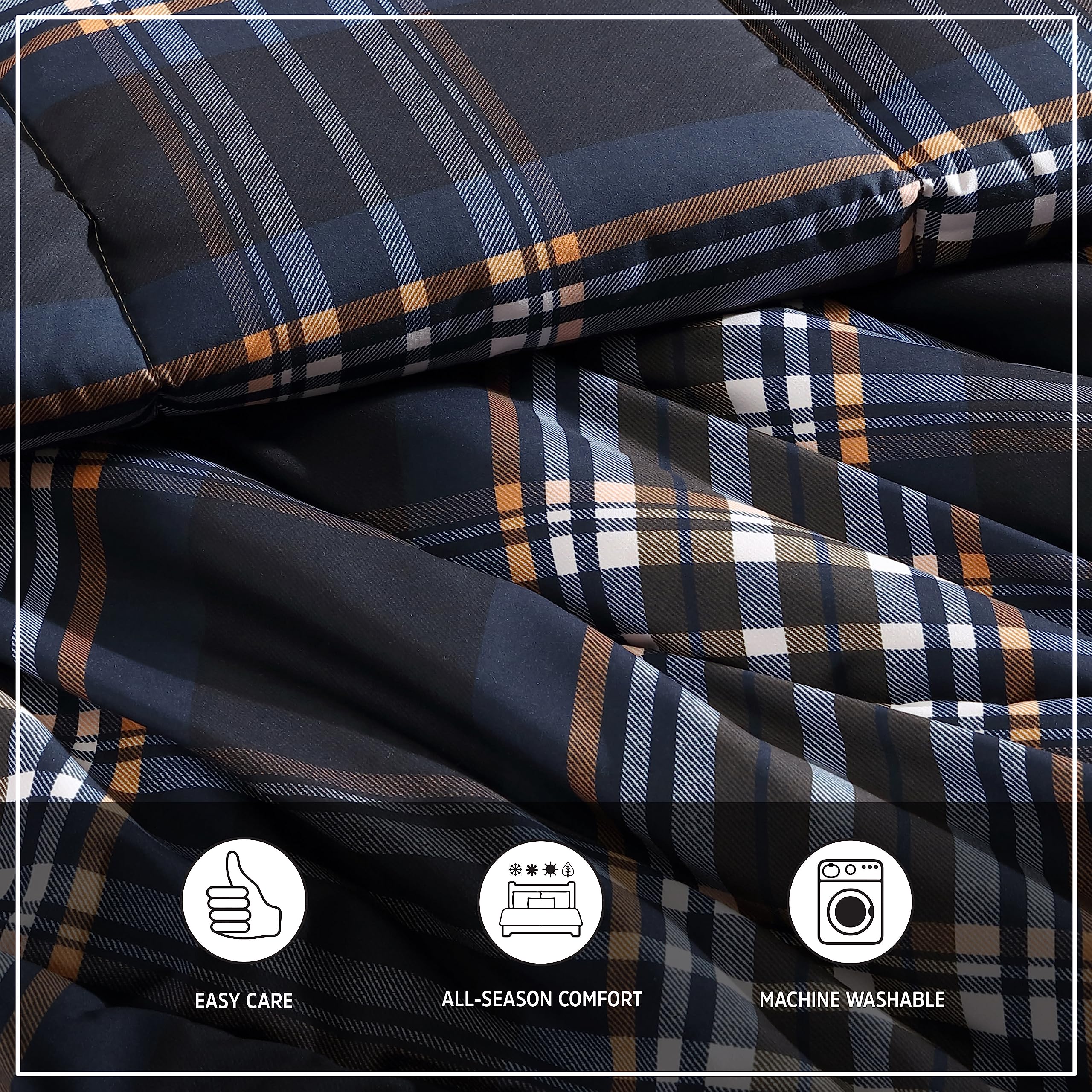 Queen Comforter Set - Soft Reversible Bedding with Box-Stitch Design