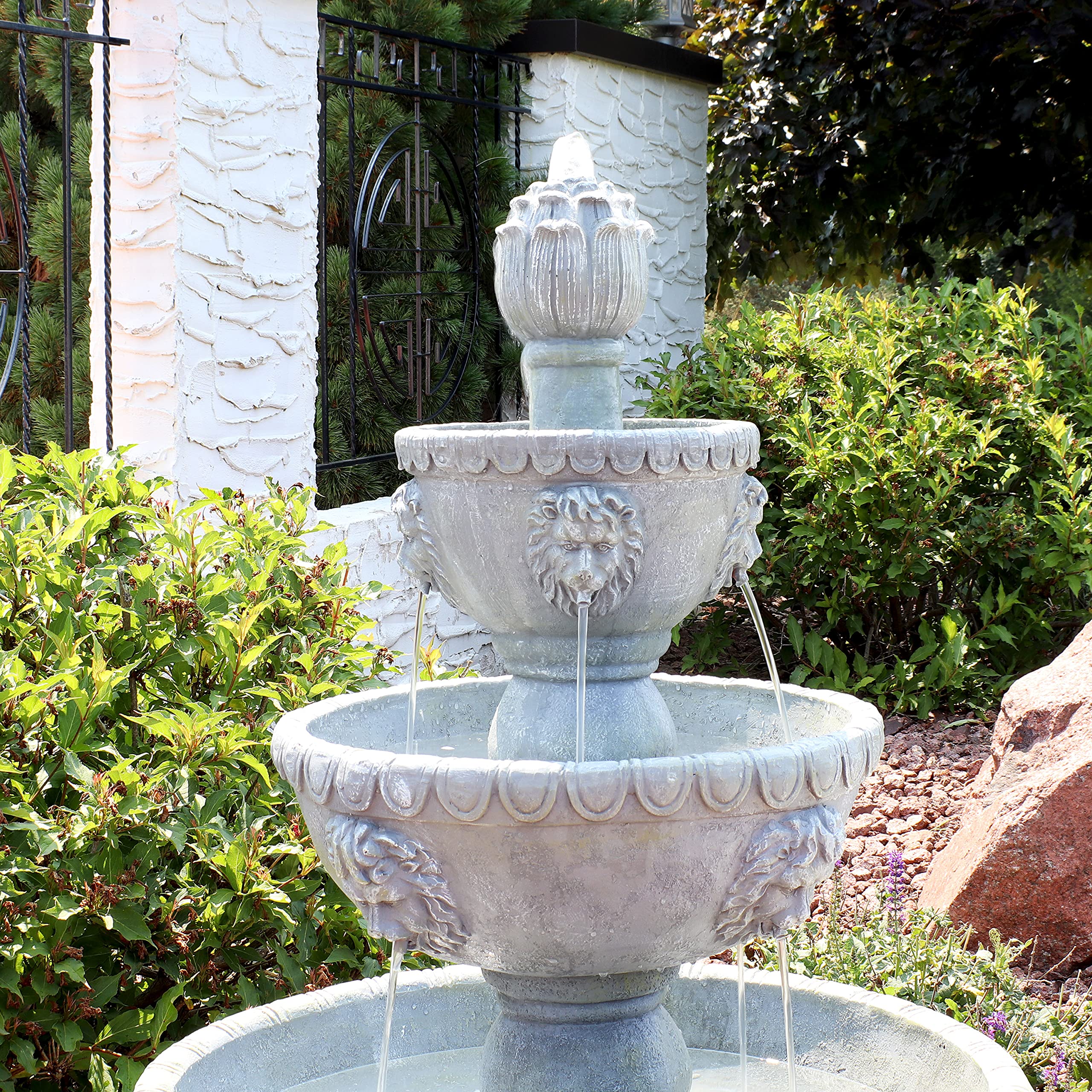 53-Inch 4-Tier Fiberglass Water Fountain - Electric Submersible Pump