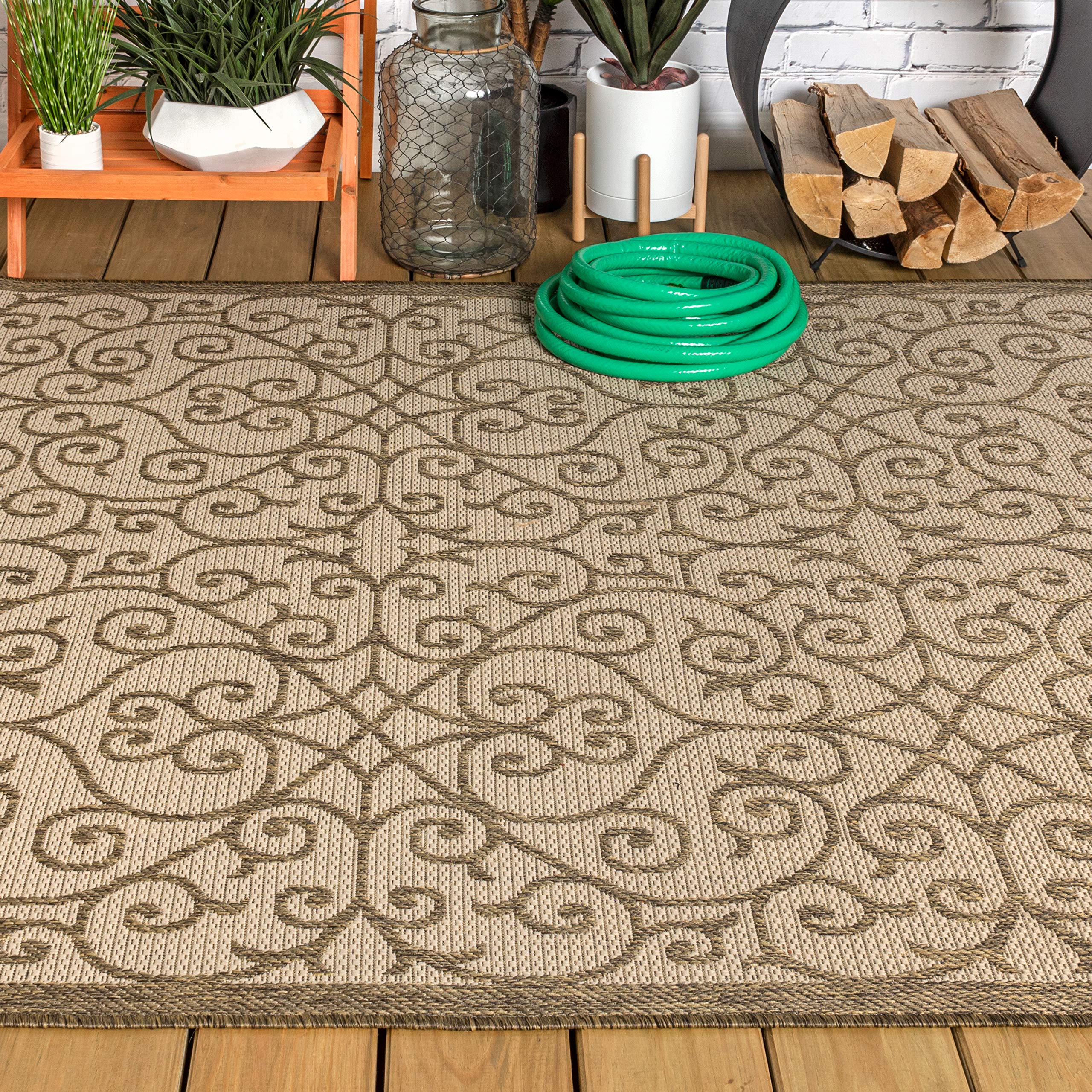 SMB107B-8 Madrid Vintage Filigree Textured Weave Indoor/Outdoor Beige/Brown 8 ft. x 10
