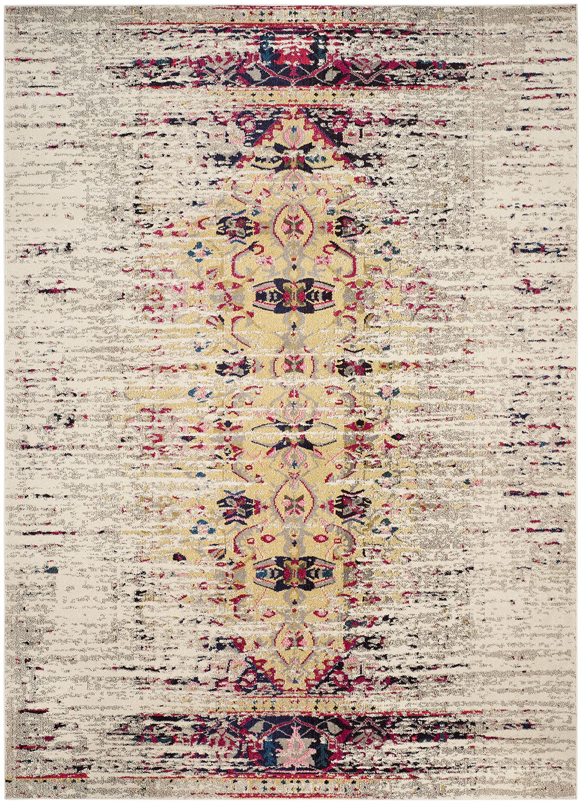 SAFAVIEH Monaco Collection Area Rug - 10' x 14', Ivory & Pink, Modern Boho Abstract Distressed Design, Non-Shedding & Easy Care, Ideal for High Traffic Areas in Living Room, Bedroom (MNC209R)