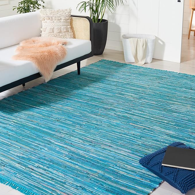 Rag Rug Collection Area Rug - 9' x 12', Ivory & Multi, Handmade Boho Stripe Cotton