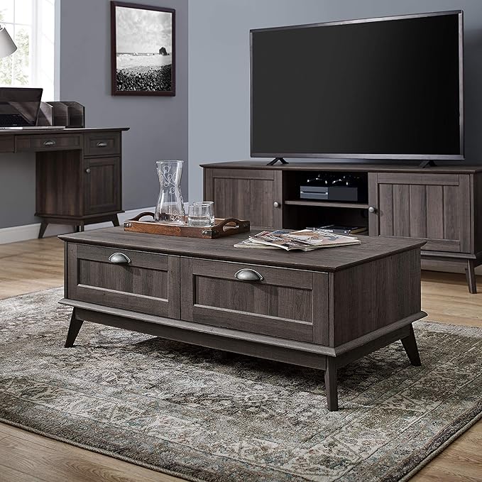 Newport Series Tall Center Coffee Table with Two Fully Extended Drawers | Sturdy and Stylish | Easy Assembly|