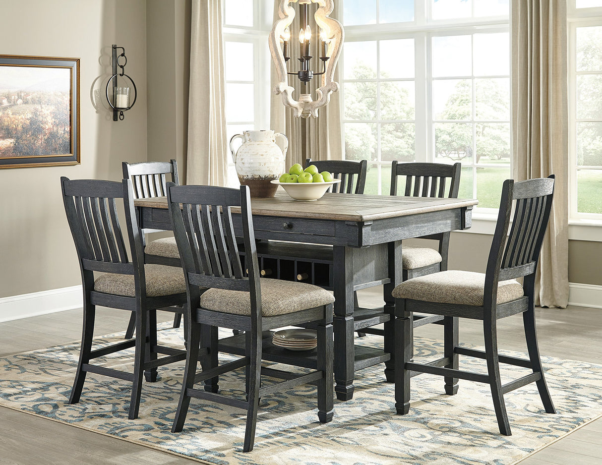 Tyler Creek Farmhouse Counter Height Dining Table with Wine Rack