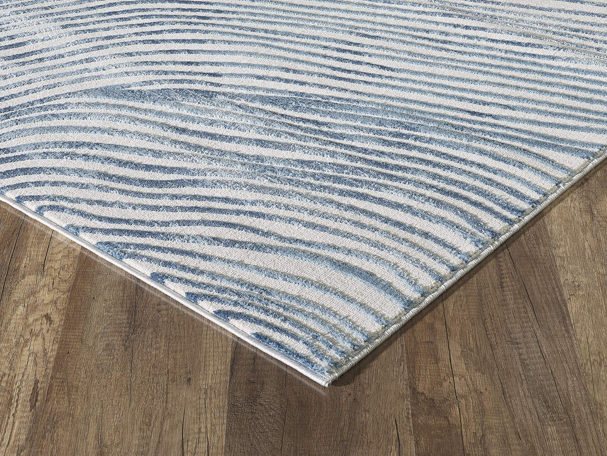 Contemporary Wave Print Area Rug 6' x 9' - Blue & White Turkish Rectangle Rug