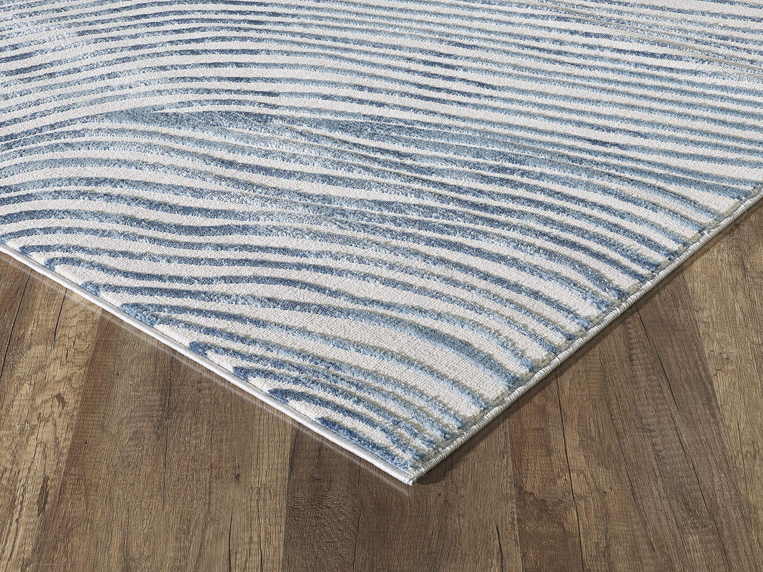 Abani Rugs Contemporary Wave Print 6' X 9' Rectangle Area Rug, Vista Collection - Modern Blue & White Turkish Accent Rug