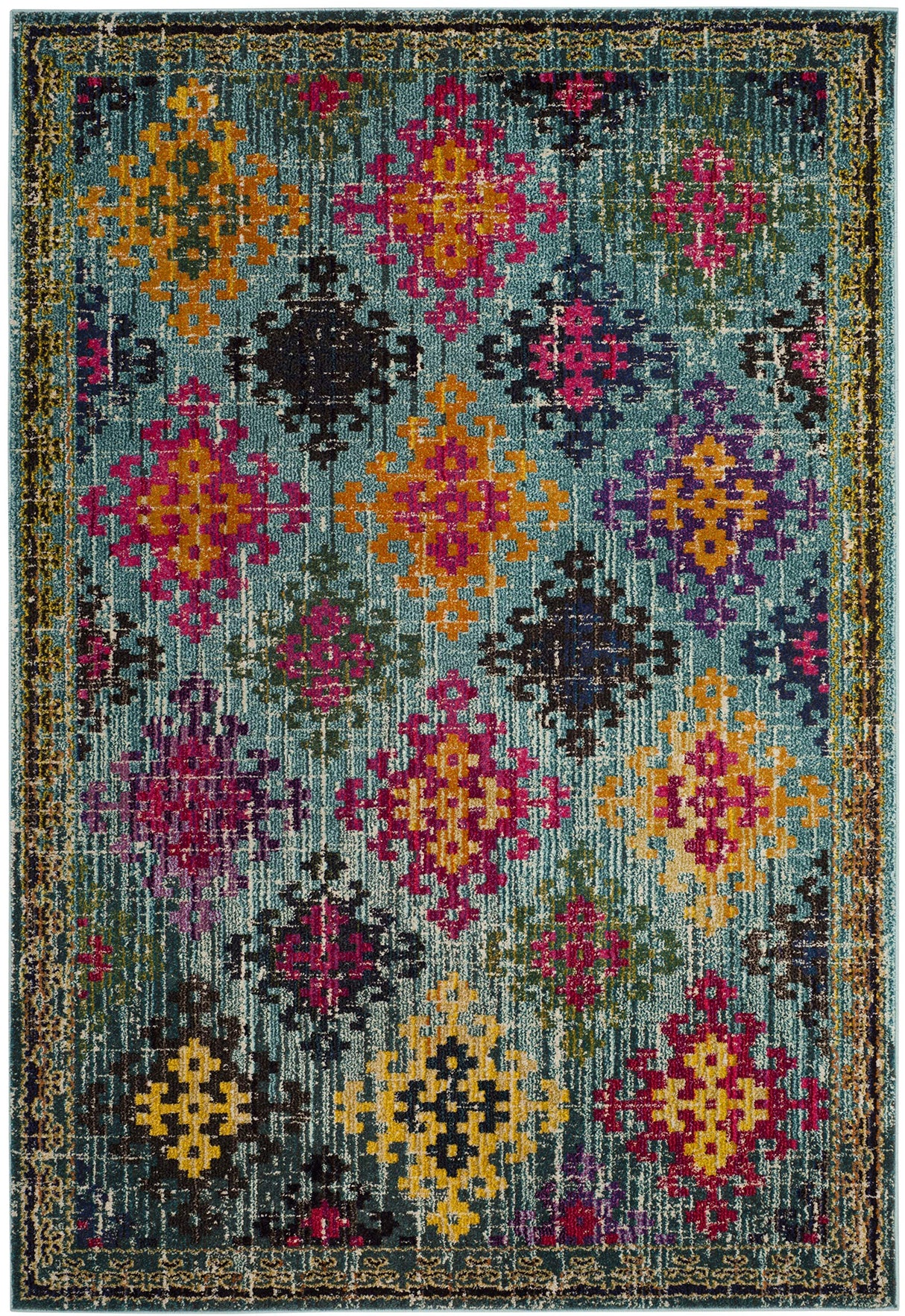 Monaco Collection Area Rug - 6'7" x 9'2", Blue & Multi, Boho Diamond Trellis Design, Non-Shedding & Easy Care, Ideal for High Traffic Areas in Living Room, Bedroom (MNC244N)