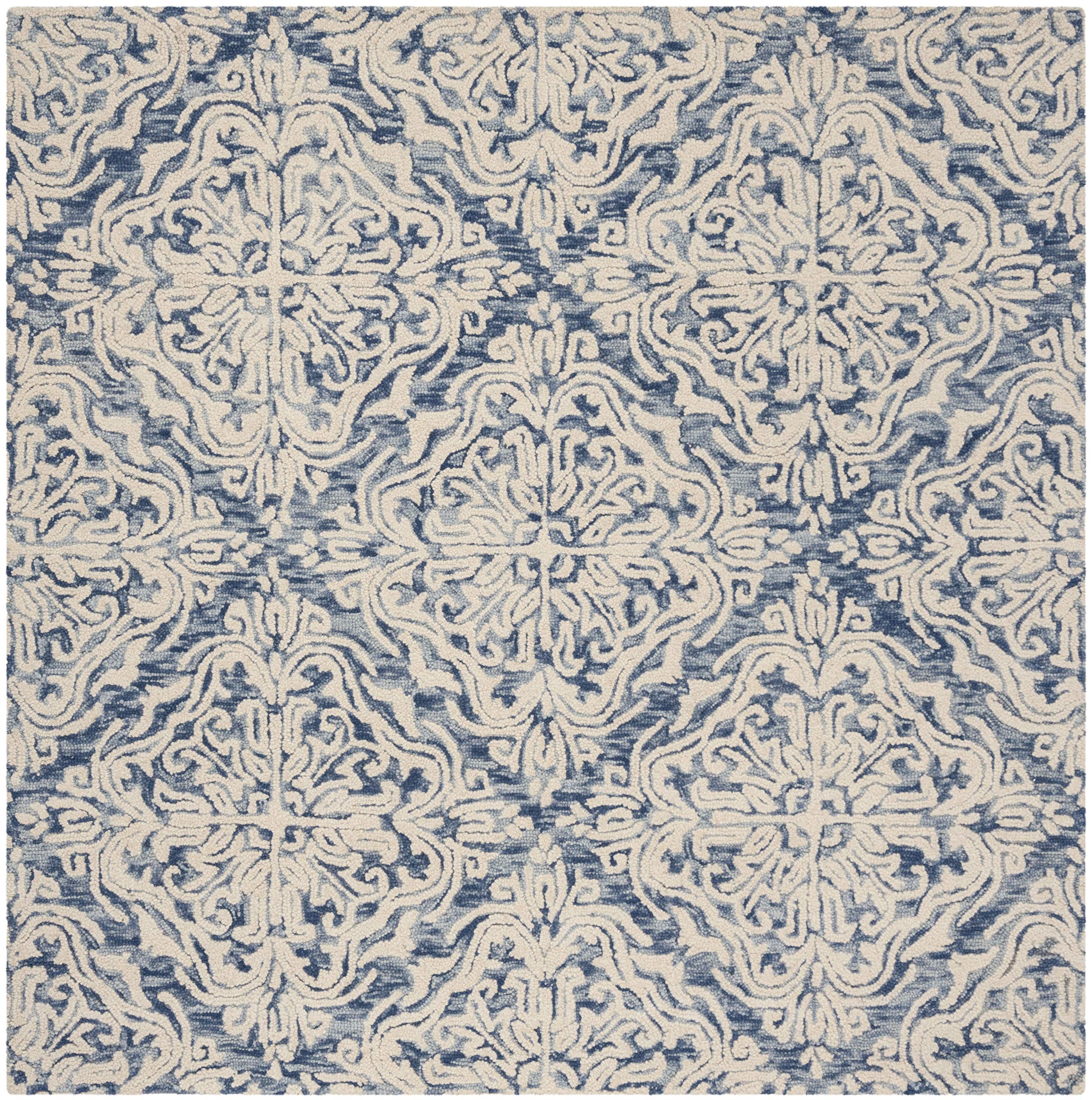 SAFAVIEH Blossom Collection 4' Square Blue/Ivory BLM103M Handmade