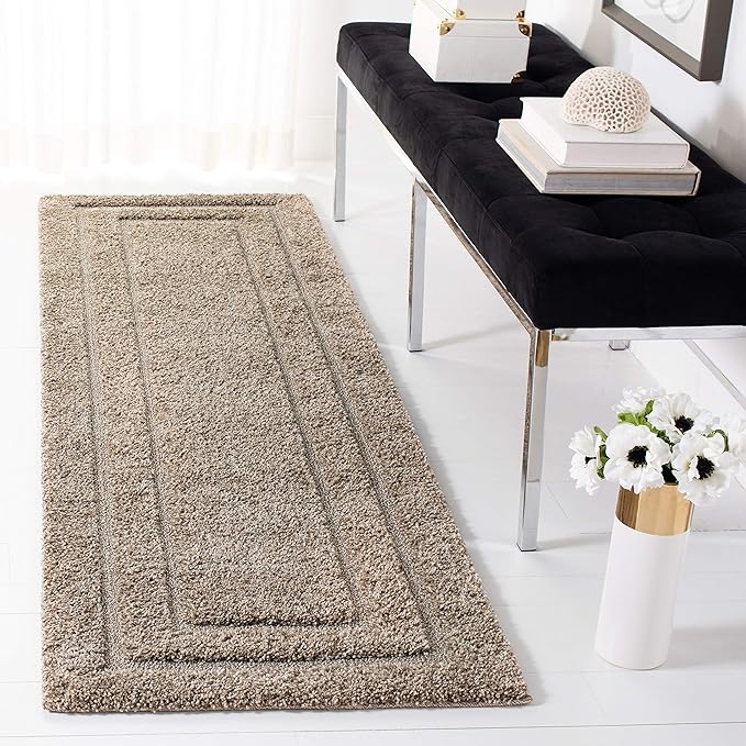 Florida Shag Collection Accent Rug - 2' x 3', Cream & Cream, Border Design