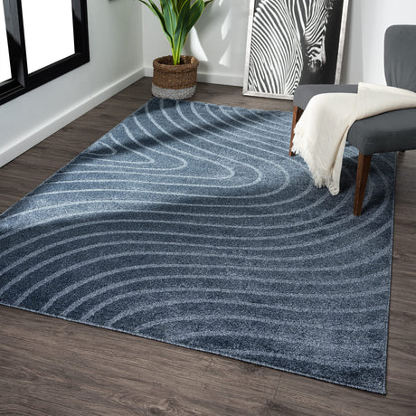 LUXE WEAVERS Modern Geometric Wave Blue 5x7 Area Rug