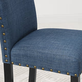 Biony Espresso Wood Dining Set with Blue Nailhead Chairs