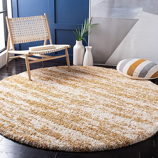 Hudson Shag Area Rug 6' x 9' - Ivory & Beige Modern Non-Shedding Plush Carpet