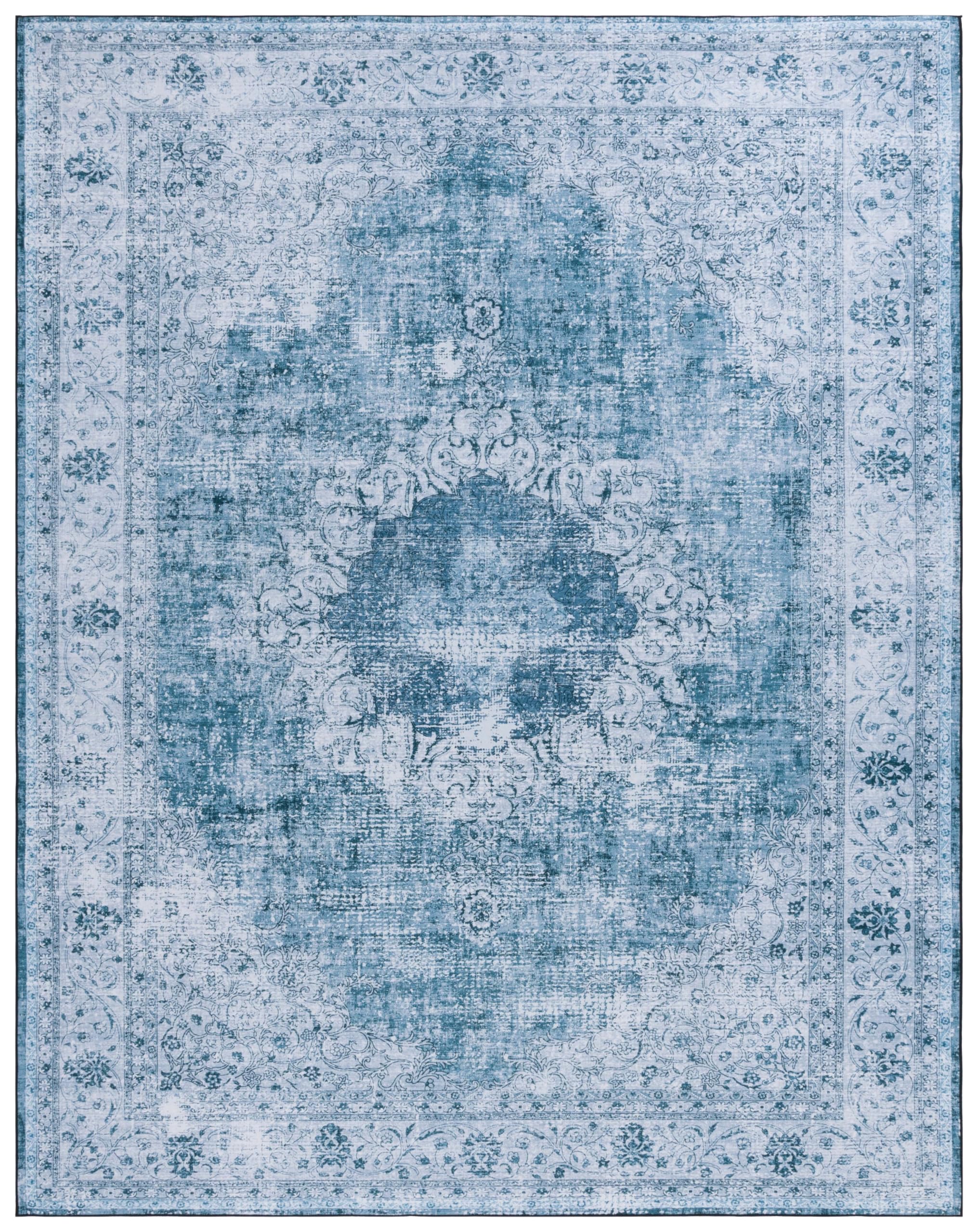 SAFAVIEH Washable Rug Tucson Collection - 10' x 14', Green & Grey, Slip Resistant & Easy to Clean, Ideal for Living Room, Bedroom, Dining Space (TSN190Y)