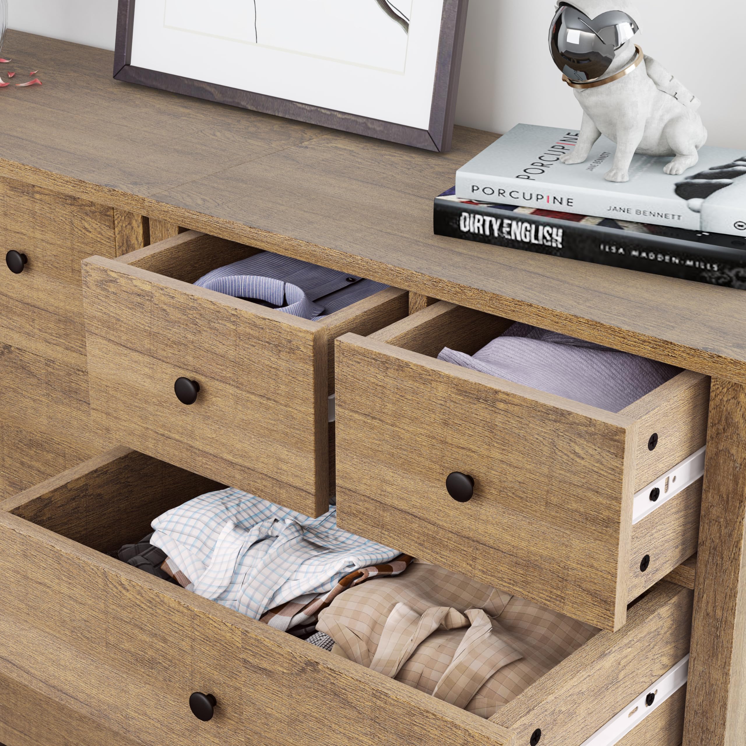 Dresser for Bedroom, 5 Drawer Dresser with Metal Handle, Wood Dresser Organizer