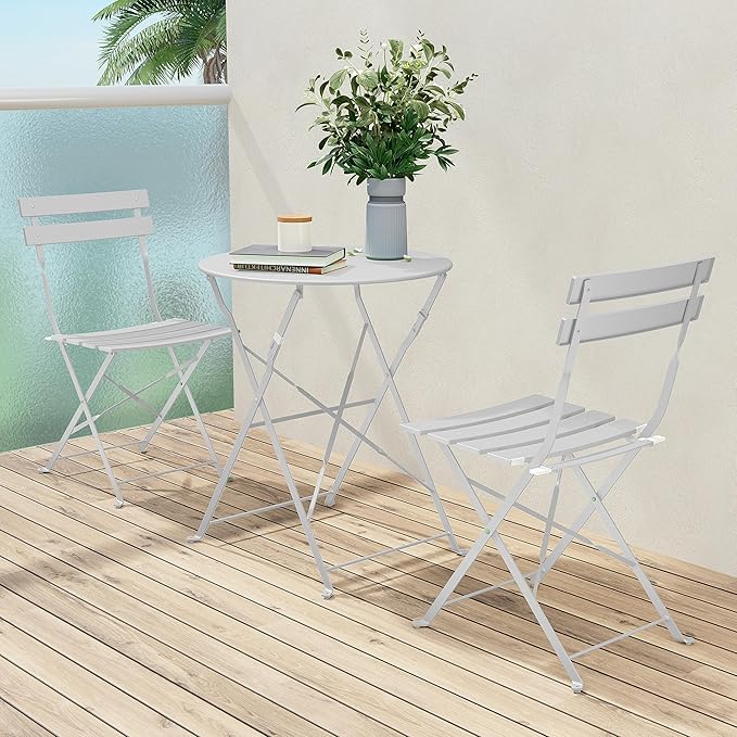 Premium Frame Patio Bistro Set, Folding Outdoor Patio Furniture Sets, 3 Piece Patio Set