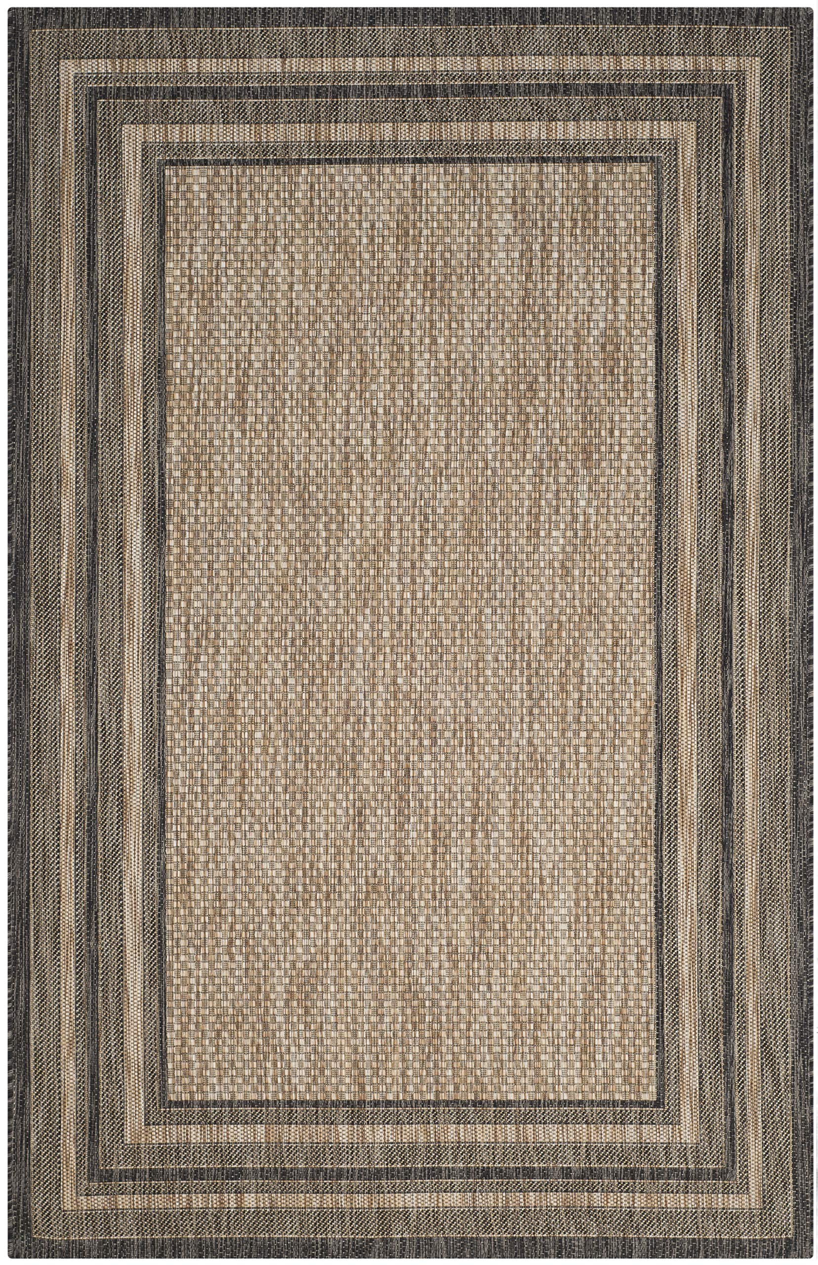Courtyard Collection 4' x 5'7" Natural / Black CY8475 Indoor/ Outdoor Waterproof Easy-Cleaning