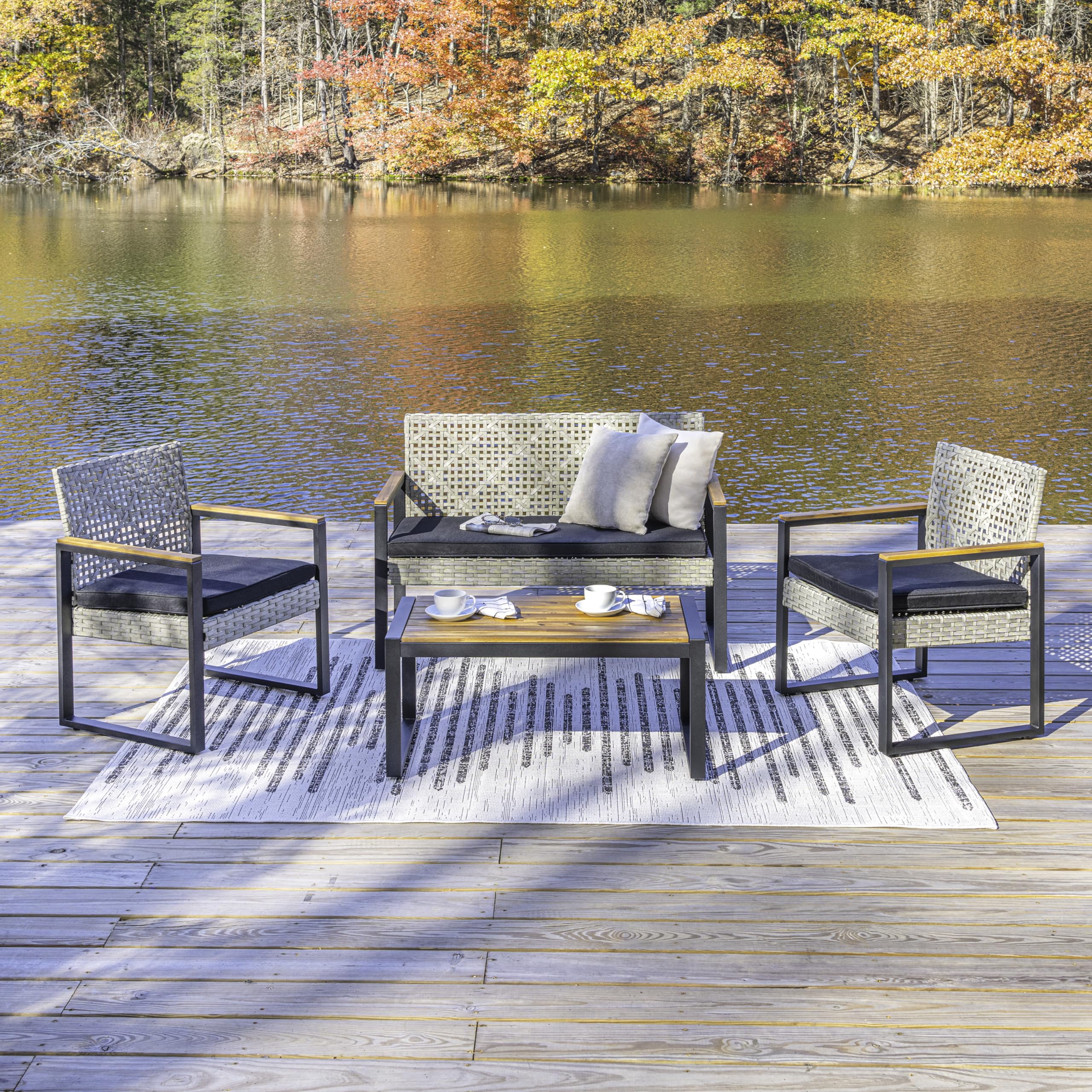 LVG1102C-4SET Wilder 4-Piece Modern Coastal Faux Wicker Conversation Outdoor