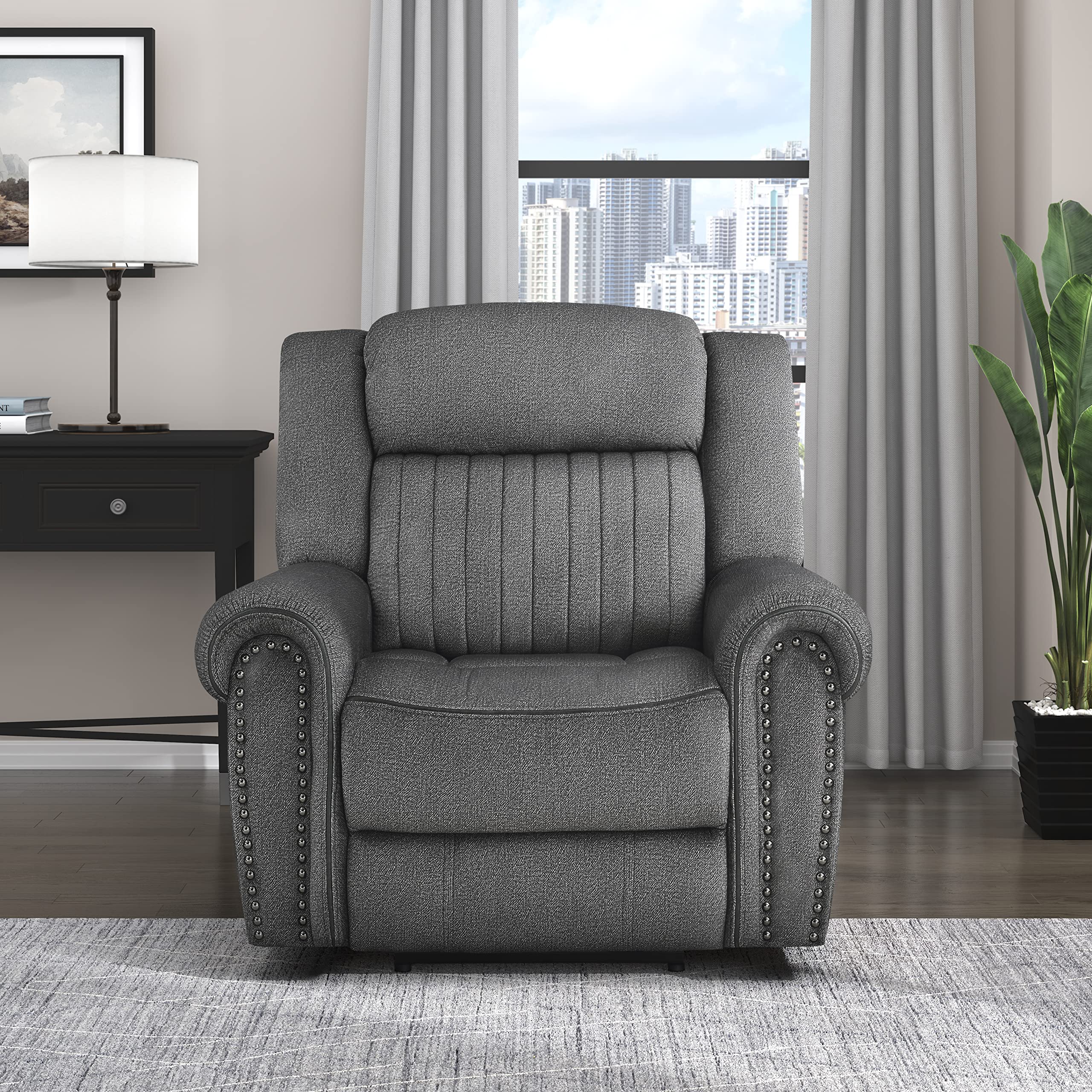 Vinton Power Recliner Chair with Nailhead Trim & Rolled Arms