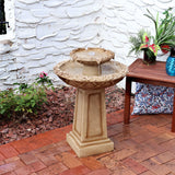 Beveled Flower Outdoor Water Fountain - 2-Tier Backyard Water Feature & Bird Bath