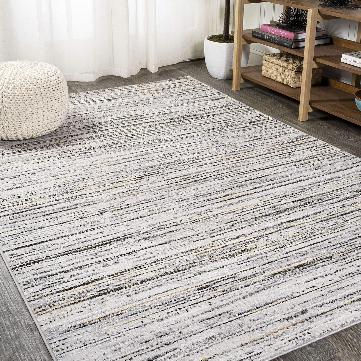 JONATHAN Y SOR200A-8 Loom Modern Strie' Indoor Area-Rug Solid Striped Casual Transitional Easy-Cleaning Bedroom Kitchen Living Room Non Shedding, 8 ft x 10 ft, Gray/Black