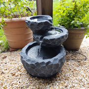 17-Inch 3-Tier Chiseled Basin Solar Fountain with Battery Backup - Submersible Pump