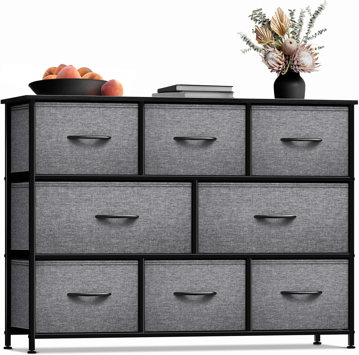 Dresser with 8 Drawers - Chest Organizer Unit with Steel Frame Wood Top & Handle Easy