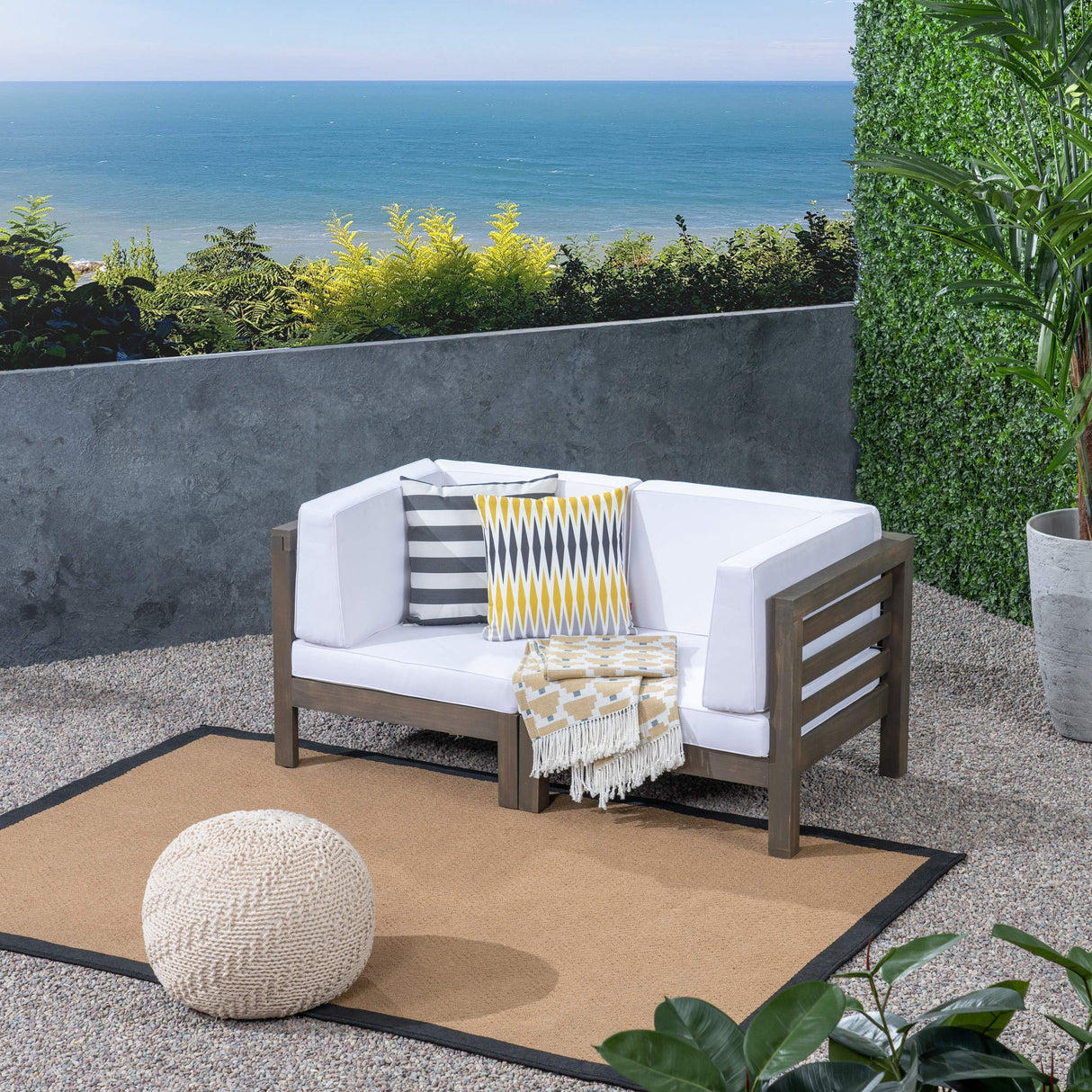Great Deal Furniture Outdoor Sectional Loveseat Set - 2-Seater - Acacia Wood