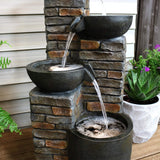 Staggered Bowls 34-Inch Outdoor Water Fountain - LED Lights -Electric Submersible