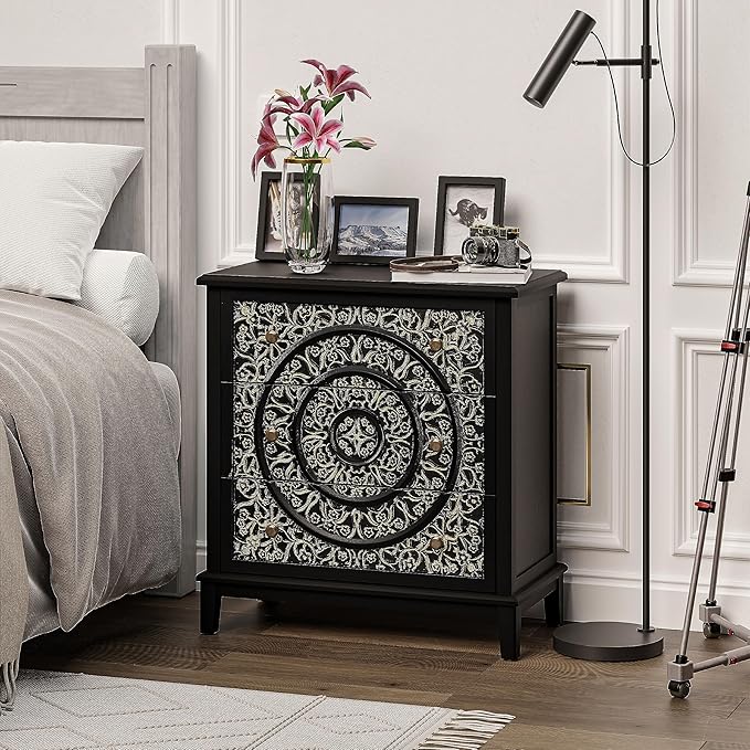 3-Drawer Fully-Assembled Flower Motif Dresser for French Country, Farmhouse, Modern