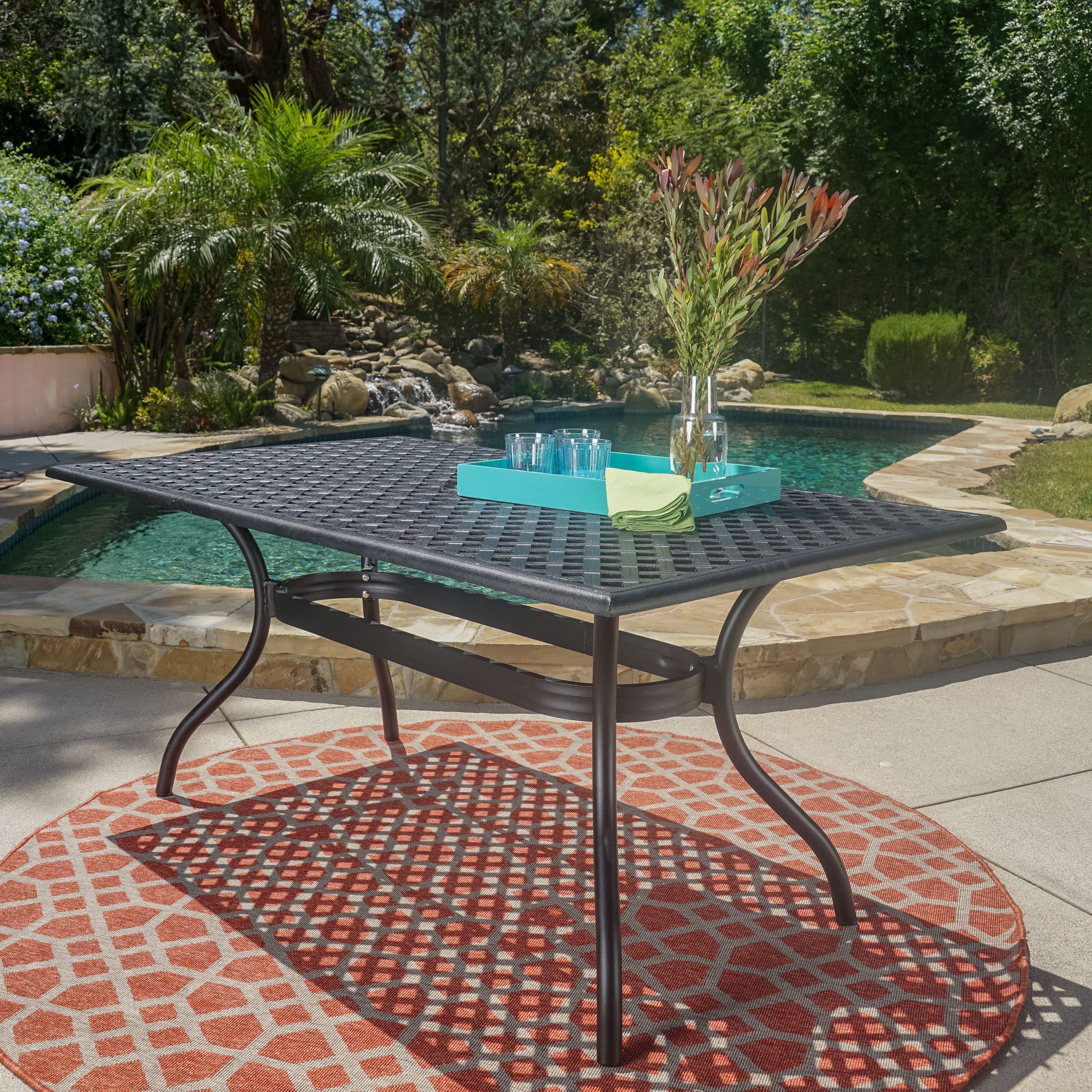 Cayman Cast Aluminum Rectangle Table, Black Sand