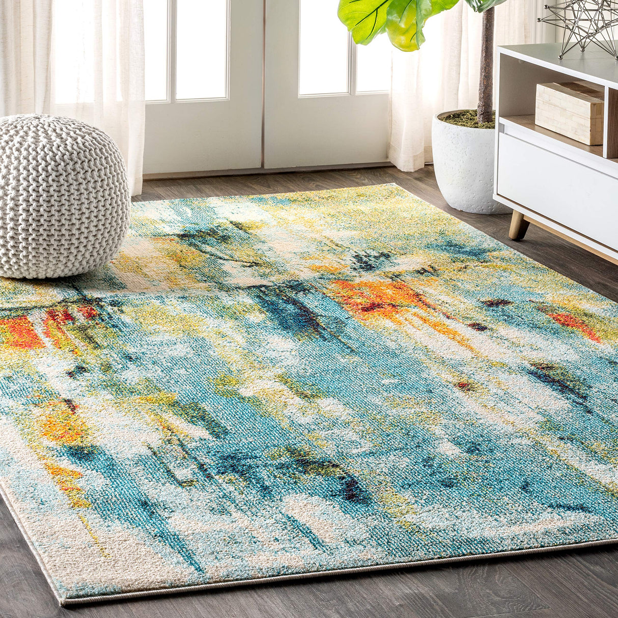 CTP100A-8 Contemporary POP Modern Abstract Waterfall Blue/Cream 8 ft