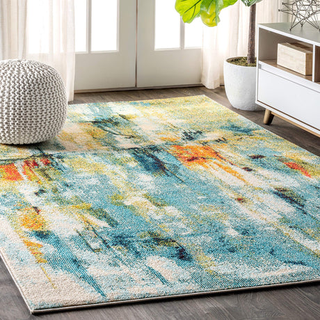 CTP100A-8 Contemporary POP Modern Abstract Waterfall Blue/Cream 8 ft