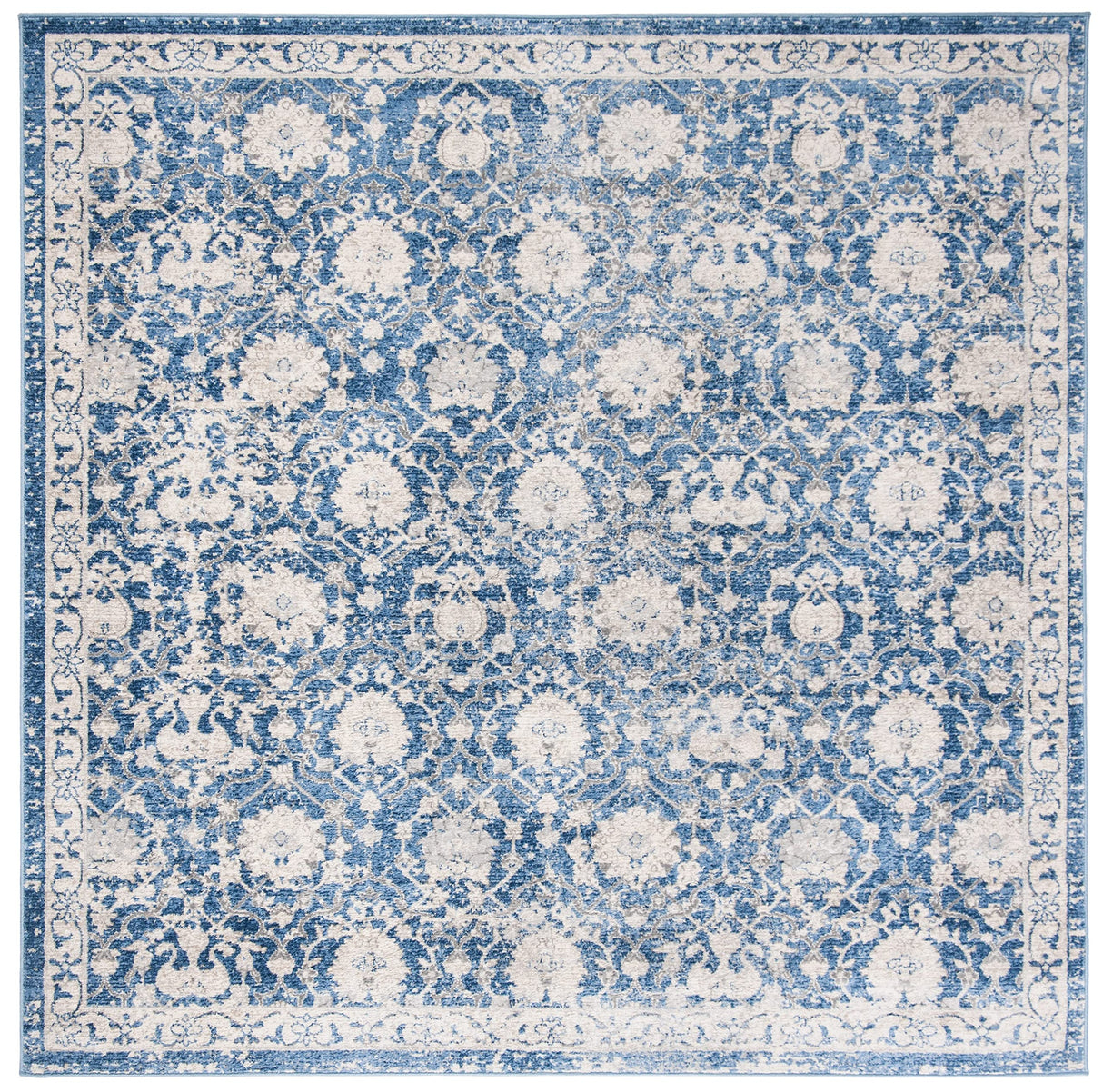 Brentwood Collection Area Rug - 6'7" Square, Navy & Creme