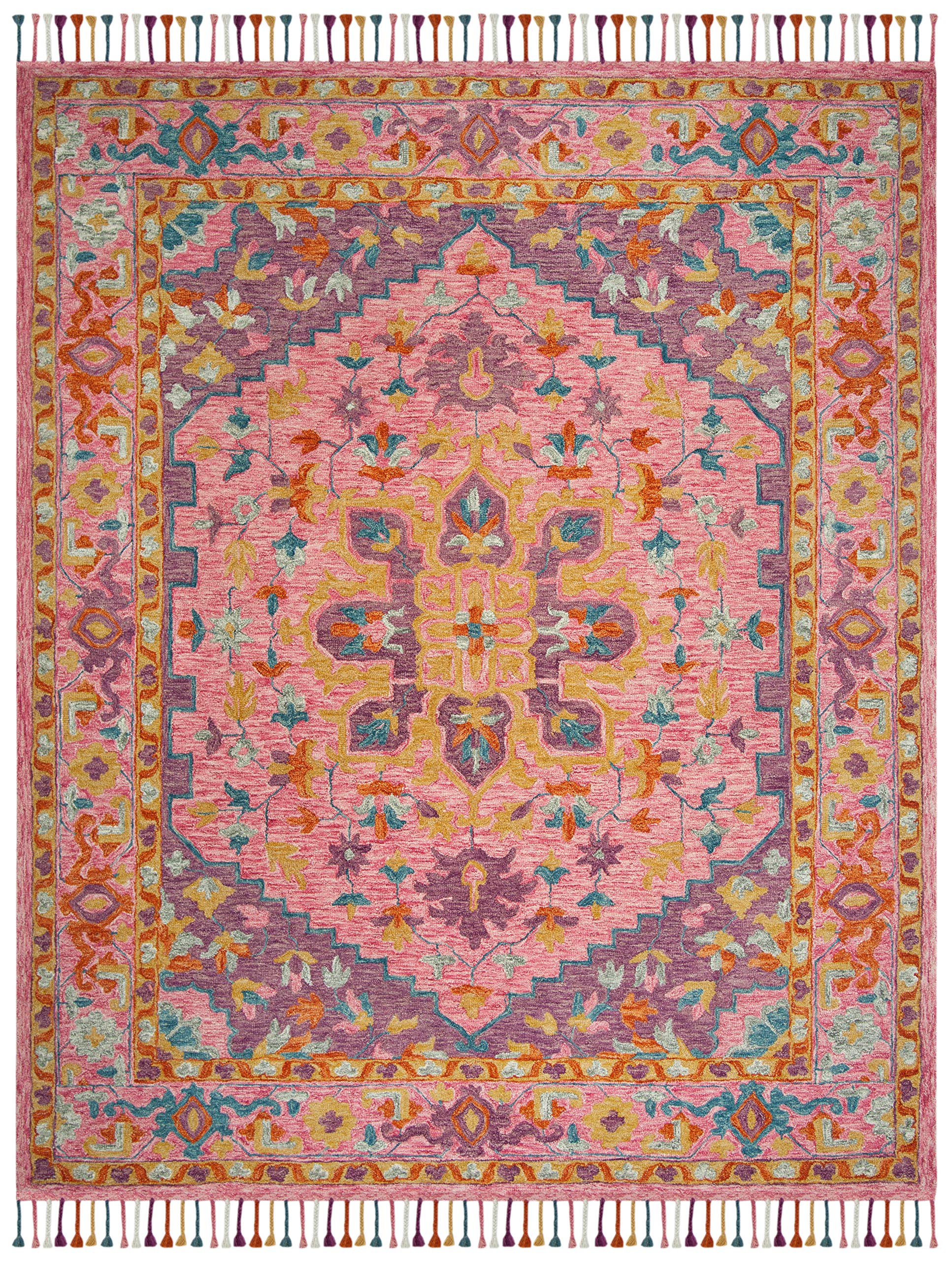 SAFAVIEH Aspen Collection Area Rug - 10' x 14', Pink & Violet, Handmade Boho Braided Tassel Wool, Ideal for High Traffic Areas in Living Room, Bedroom (APN226A)