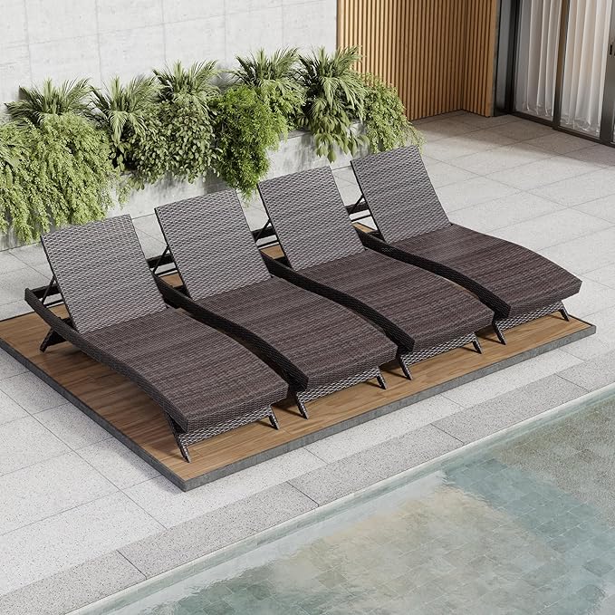 l Chaise Lounge Chair Outdoor Set of 2, Wicker Patio Lounge Chair