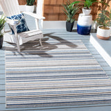 Cabana Collection Area Rug - 8' x 10', Grey & Blue, Stripe Design, Non-Shedding & Easy