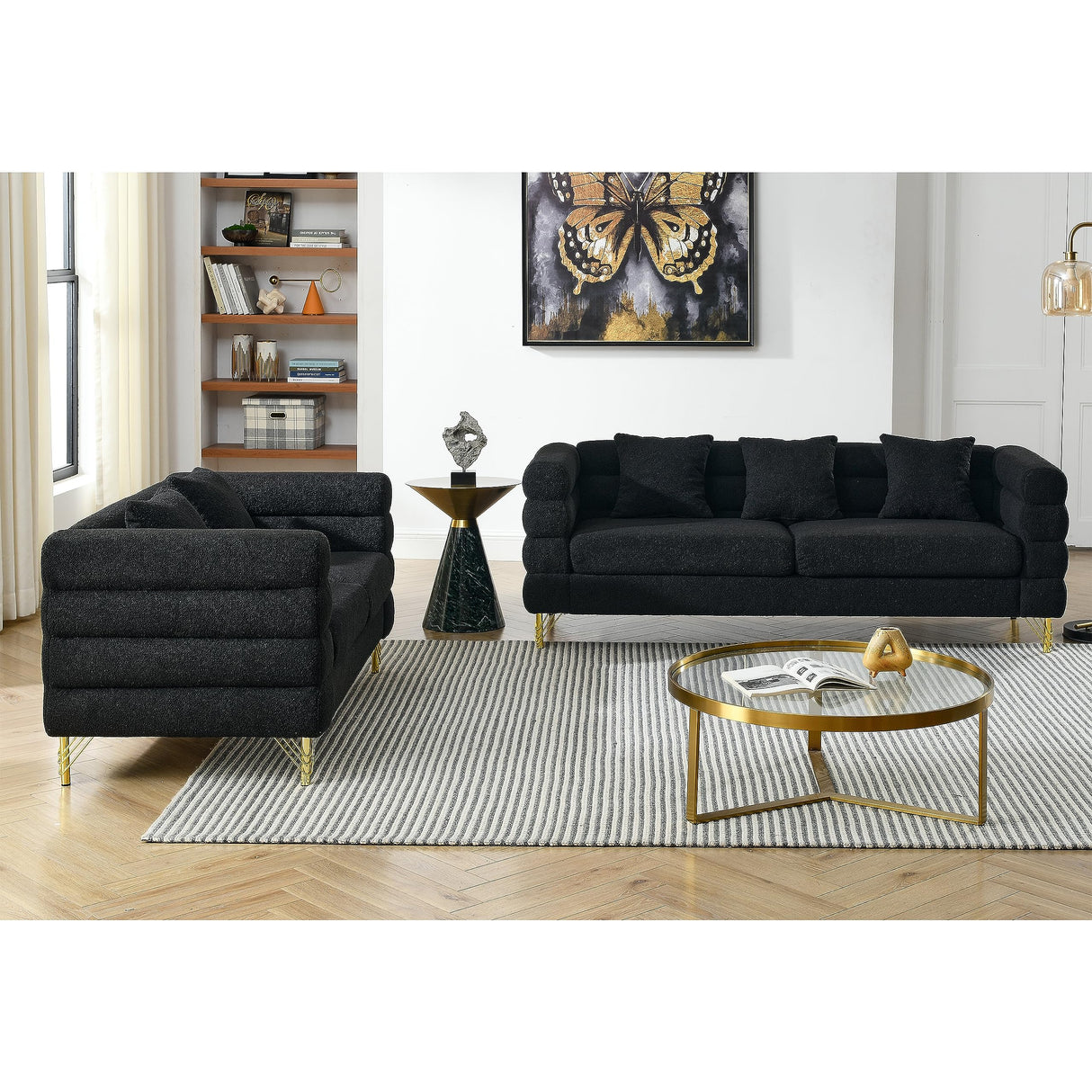 Black Sofa Set Living Room Furniture Sets, Comfy Couch and Loveseat