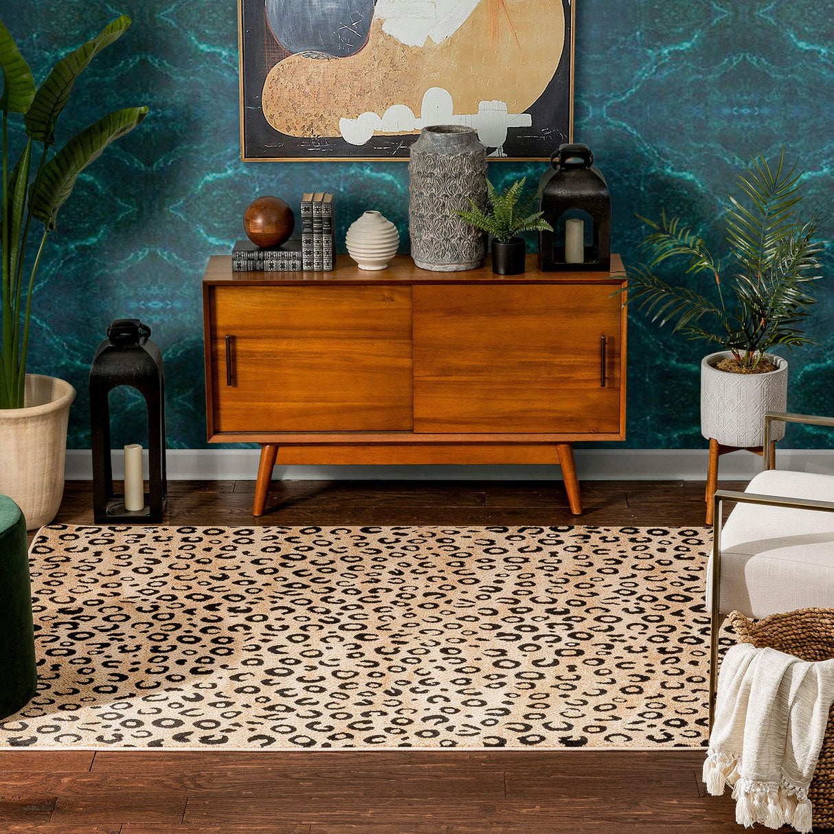 Dulcet Leopard Black Ivory Animal Print Area Rug 7'10" x 9'10"