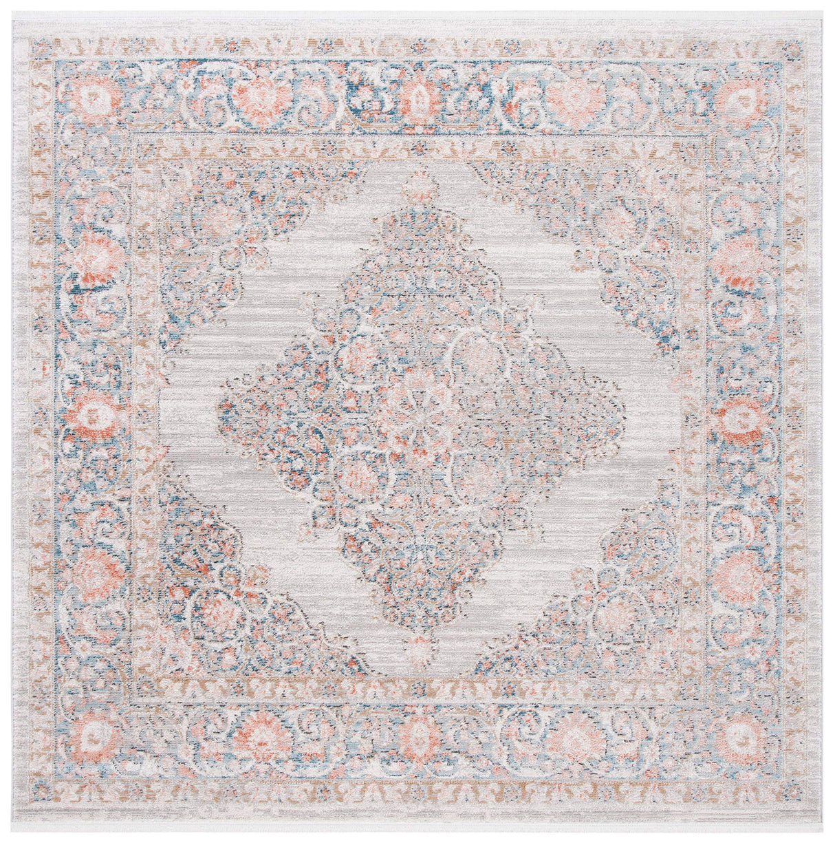 Shivan Collection 6'7" Square Grey / Rose SHV726F Shabby Chic Medallion
