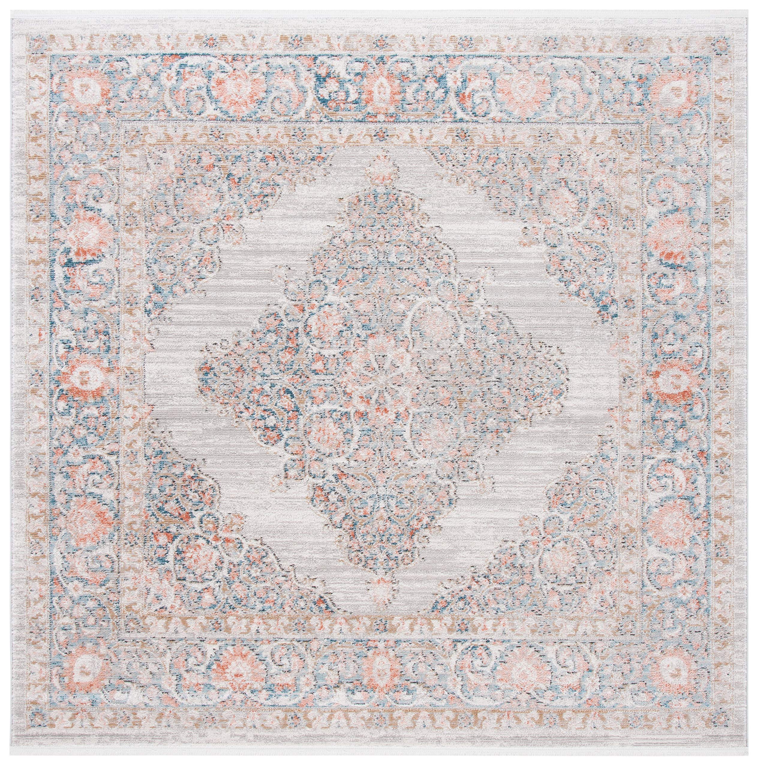 Shivan Collection 6'7" Square Grey / Rose SHV726F Shabby Chic Medallion