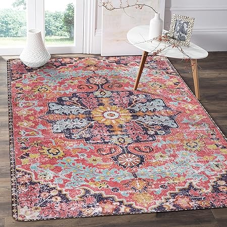 Lahome Bohemian Floral Medallion Area Rug - 3x5 Bedroom Rug Soft Throw Printed Bathroom Kitchen Entry Foyer Mat, Vintage Non-Slip Washable Carpet for Front Door Laundry Room Bath Office, Orange