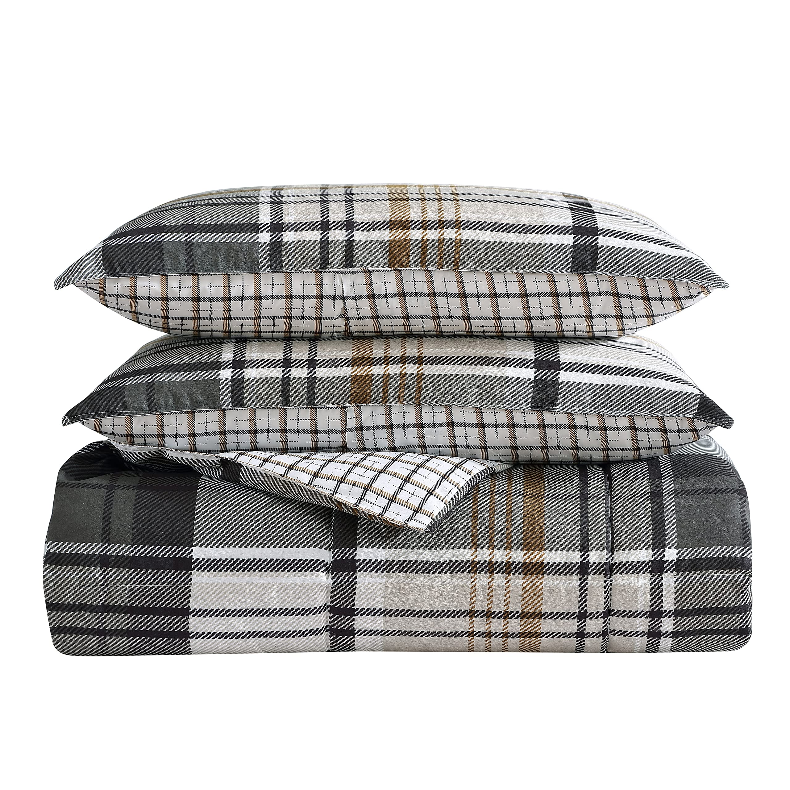 Normandy Grey Plaid King Comforter Set - Reversible Bedding