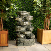 WIN930 Outdoor Floor Multi-Tiered Cascading Rock Garden Water Fountain with LED Lights