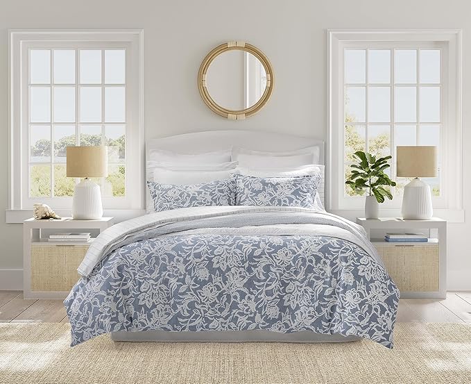 Comforter Set, Cotton Reversible Bedding Set, All Season Designer Home Décor (Tortola Blue, King)