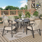 7 Pieces Outdoor Patio Dining Set, Wicker Patio Dining Set of 6 Rattan Chairs