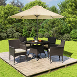 5-Piece Patio Furniture Set, Outdoor Rattan 4 Dining Chairs & Tempered Glass Table